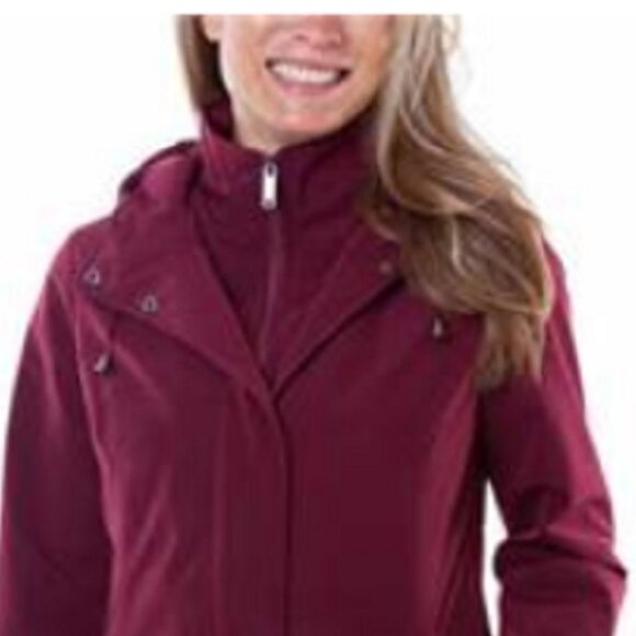 NWT HFX Ladies All Weather Hooded Trench Coat Zinfandel - Picture 2 of 4